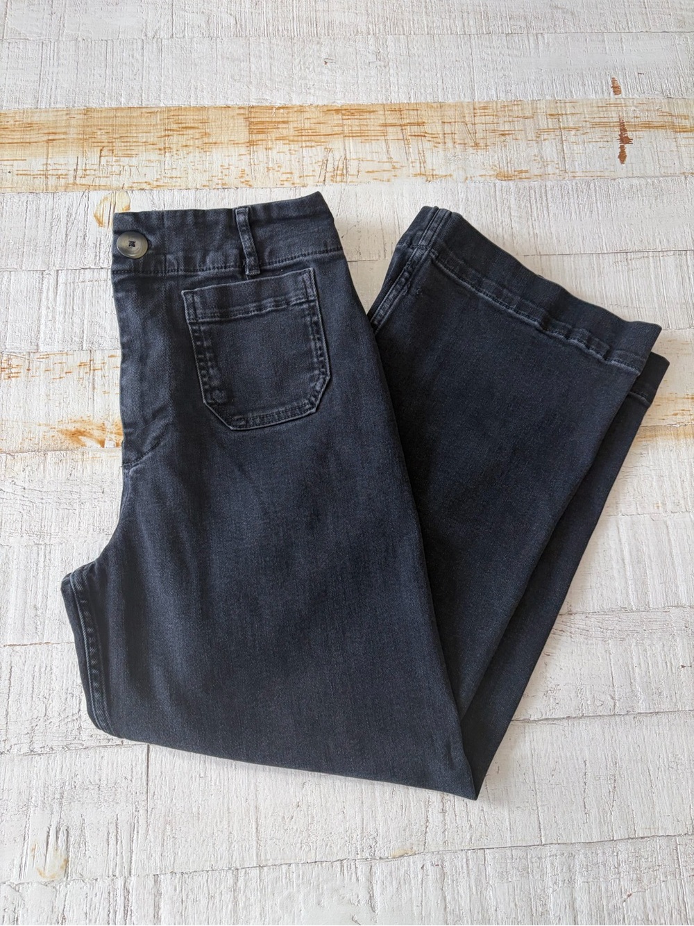 Anthropologie Pilcro the Skipper Jeans size 27 Cropped Wide Leg Faded Black - Picture 15 of 15